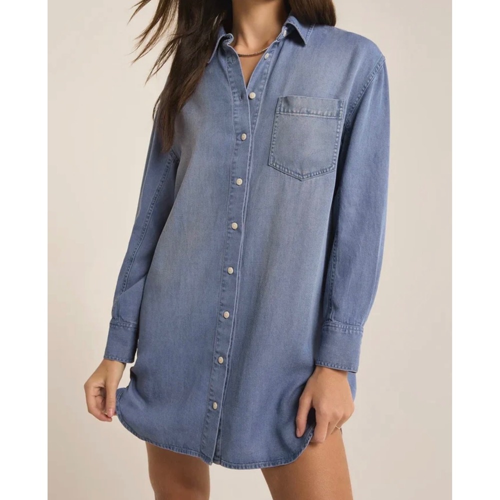 Z Supply Womens Blue Tencel Button Down Tunic Shirt ZD243155 Size S